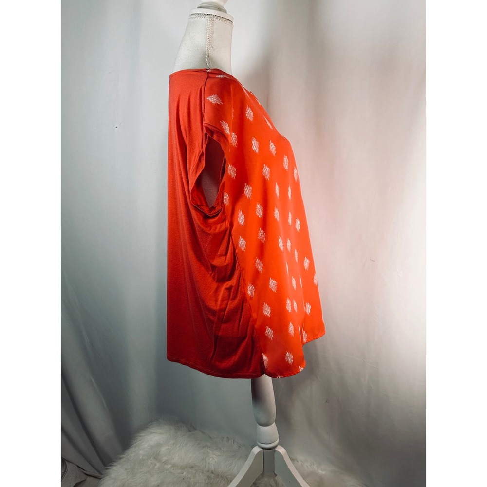 Papermoon Orange Ikat Diamond Print V-Neck Mixed Media Blouse‎ Top Large - Picture 5 of 8